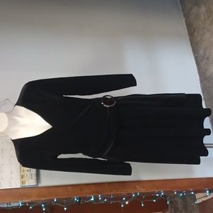 Women's talbots black Velour Dress sz 10 Belted v-neck A Line Nice Dress vintage